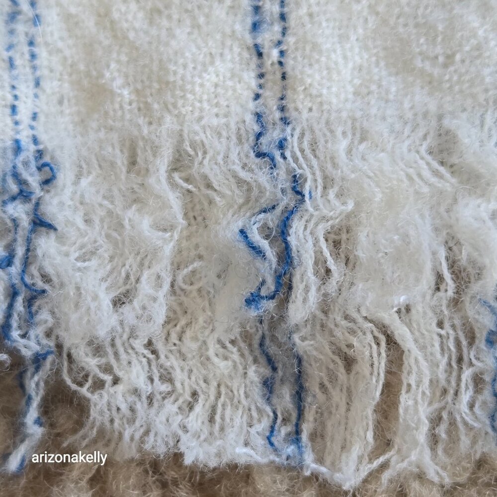 J. Crew Wool Scarf Lightweight White with Blue Stripes - Picture 8 of 13